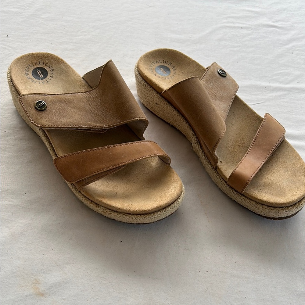 Revitalign Tan Slip-On Sandals with Suede Footbed